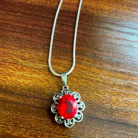 Jewelry - Simulated Ruby and Sterling Silver Necklace NWOT